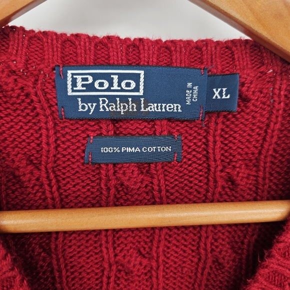 Polo Ralph Lauren Pima Cotton Red Cable Knit Pullover VNeck Sweater Vest Mens XL - Picture 4 of 6